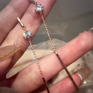 Fashion Jewelry, Extra Long Gold Tone Plated Pierced Rhinestone Drop Earrings